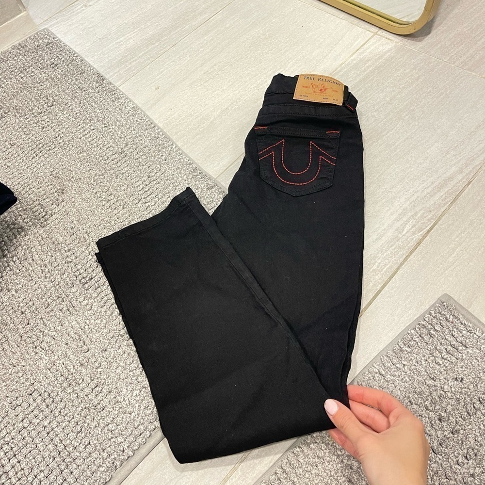 Boys true religion Geno Jeans size 10 relaxed slim black with red